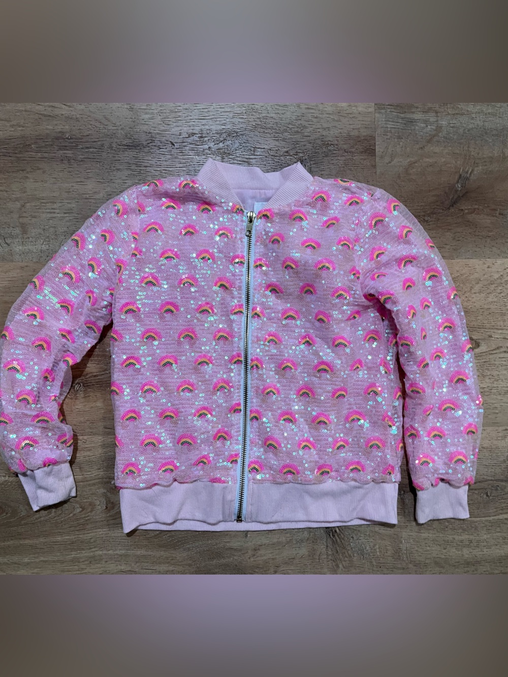 Kids Pink Rainbow Sequin Bomber Jacket